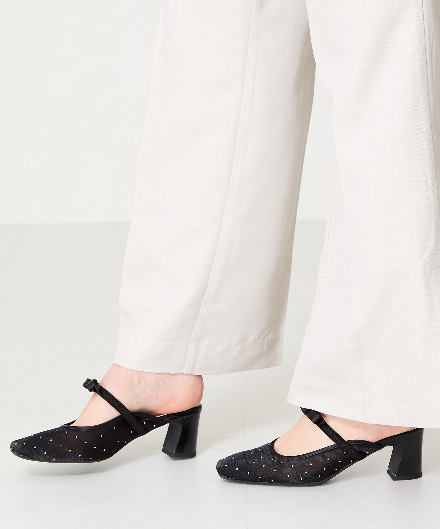 ORiental TRaffic「リボン ベル トラインストーン シアー ミュール /51124 ゴムベルト パンプス」|サンダル|