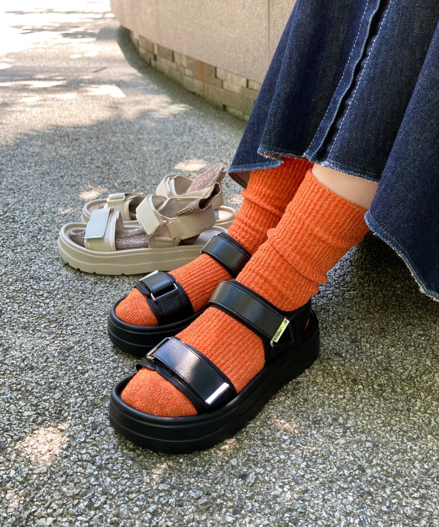 ORiental TRaffic「【Fit meサンダル】メタルパーツ厚底サンダル/51226 サンダル 軽い 人気 トレンド 再入荷」|サンダル|