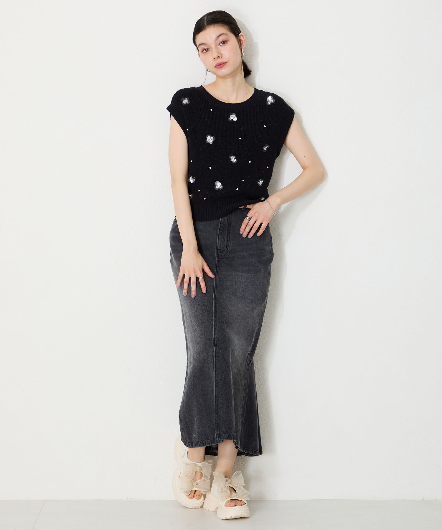 ORiental TRaffic「●2025春夏新作●ボリュームチュールリボン厚底サンダル/51237 厚底 リボン チュール 人気 トレンド」|サンダル|