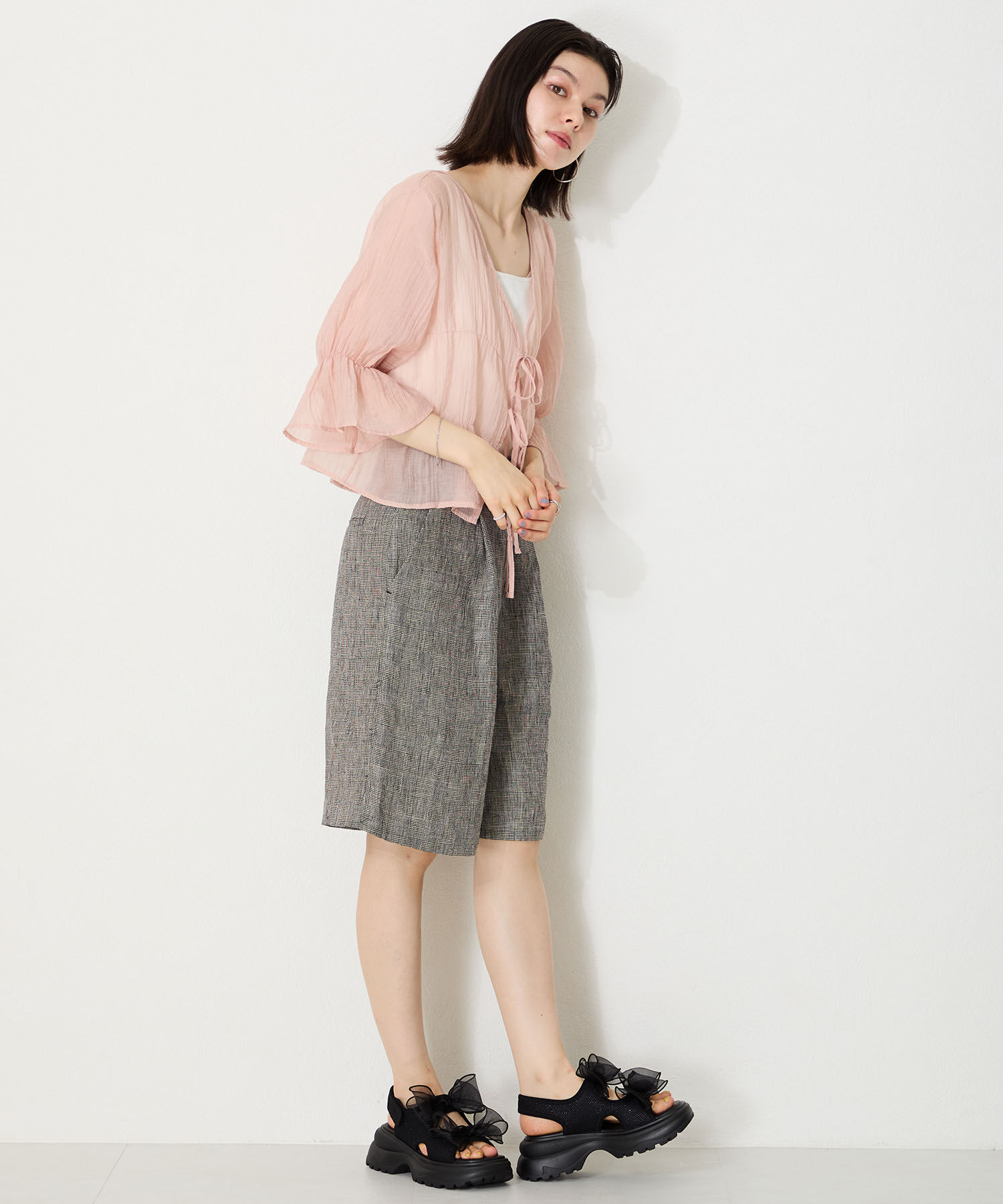 ORiental TRaffic「●2025春夏新作●ボリュームチュールリボン厚底サンダル/51237 厚底 リボン チュール 人気 トレンド」|サンダル|