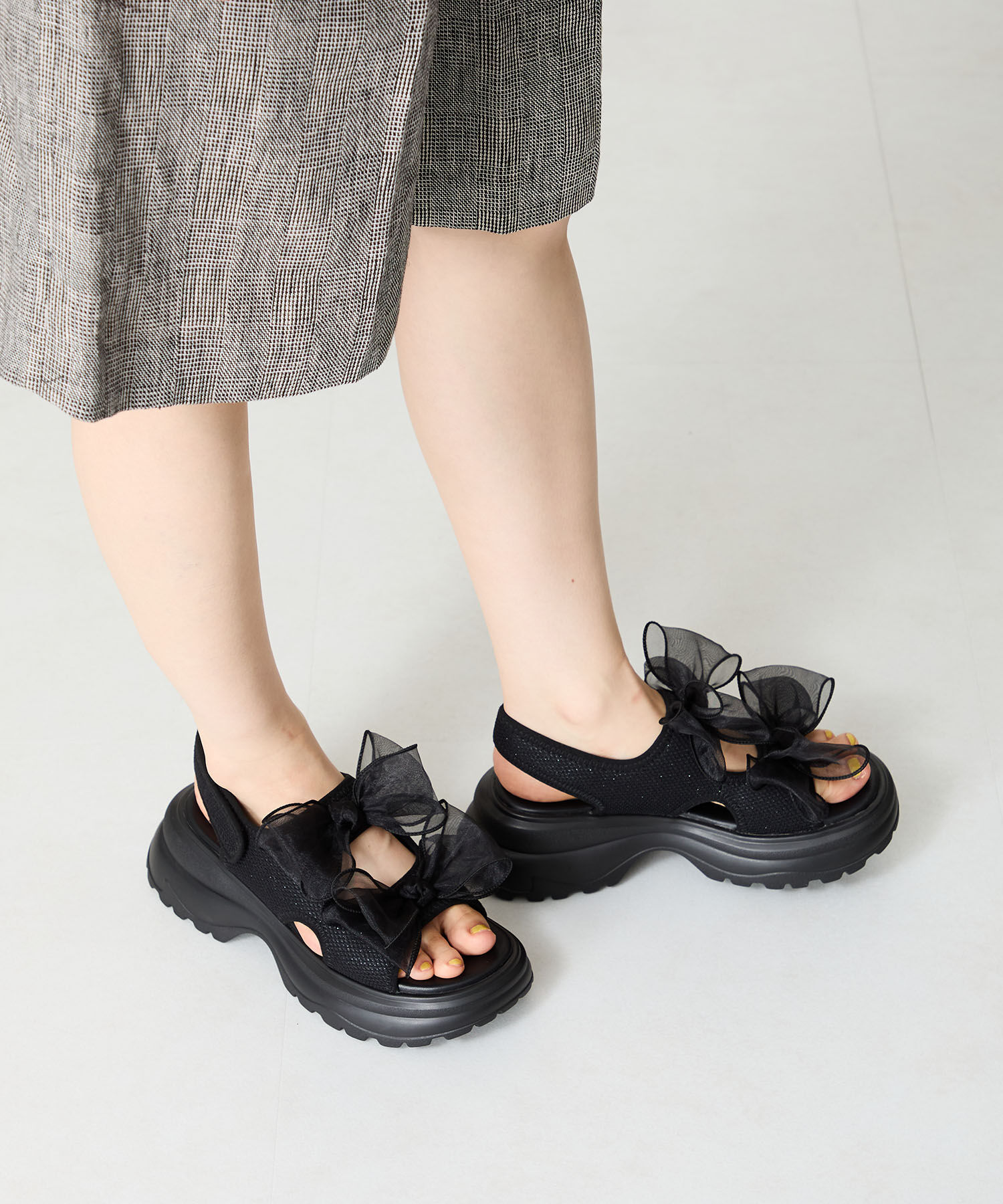 ORiental TRaffic「●2025春夏新作●ボリュームチュールリボン厚底サンダル/51237 厚底 リボン チュール 人気 トレンド」|サンダル|