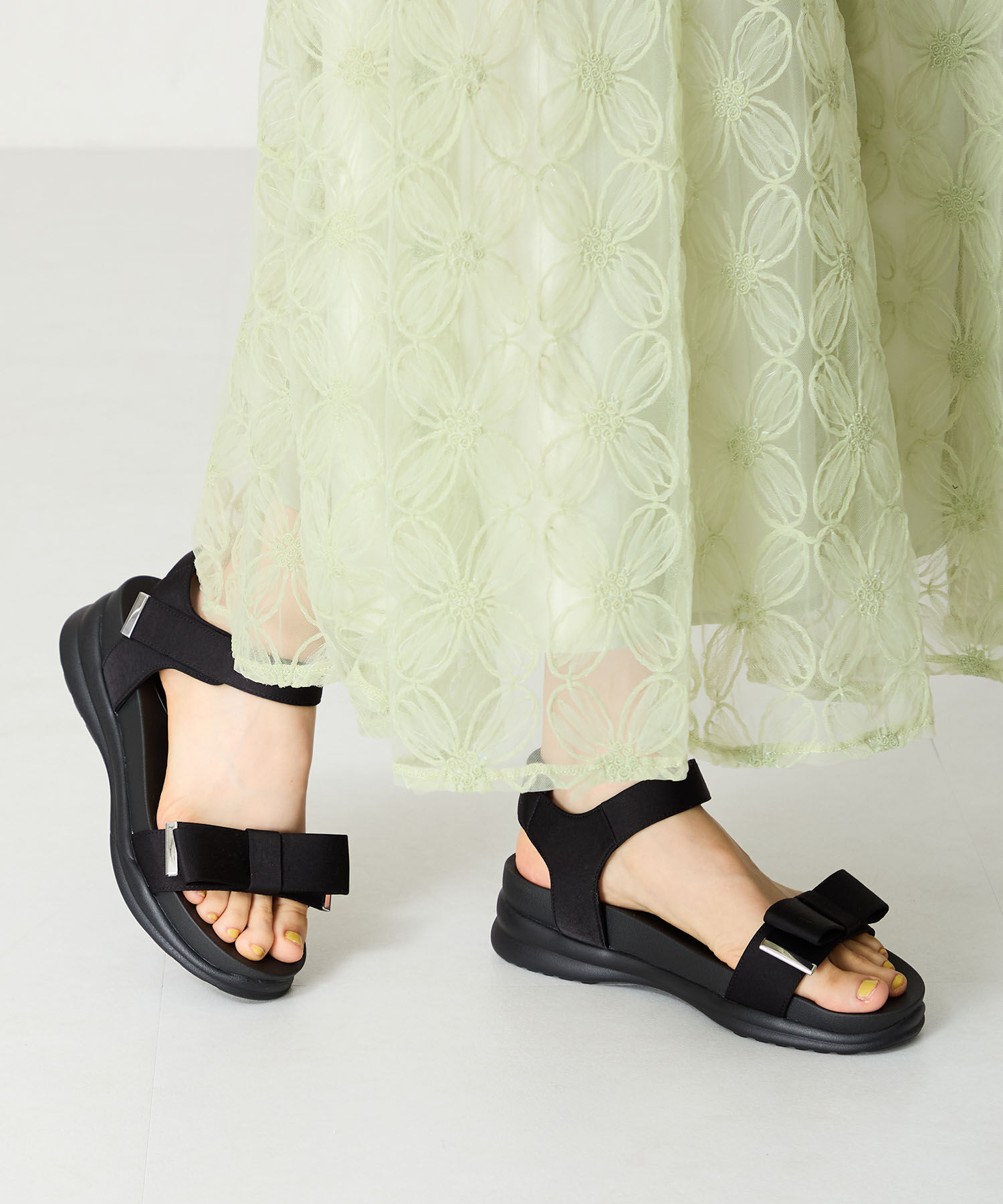 WA Oriental TRaffic「サテンリボン厚底サンダル/52219 厚底 人気 トレンド リボン」|サンダル|BLACK