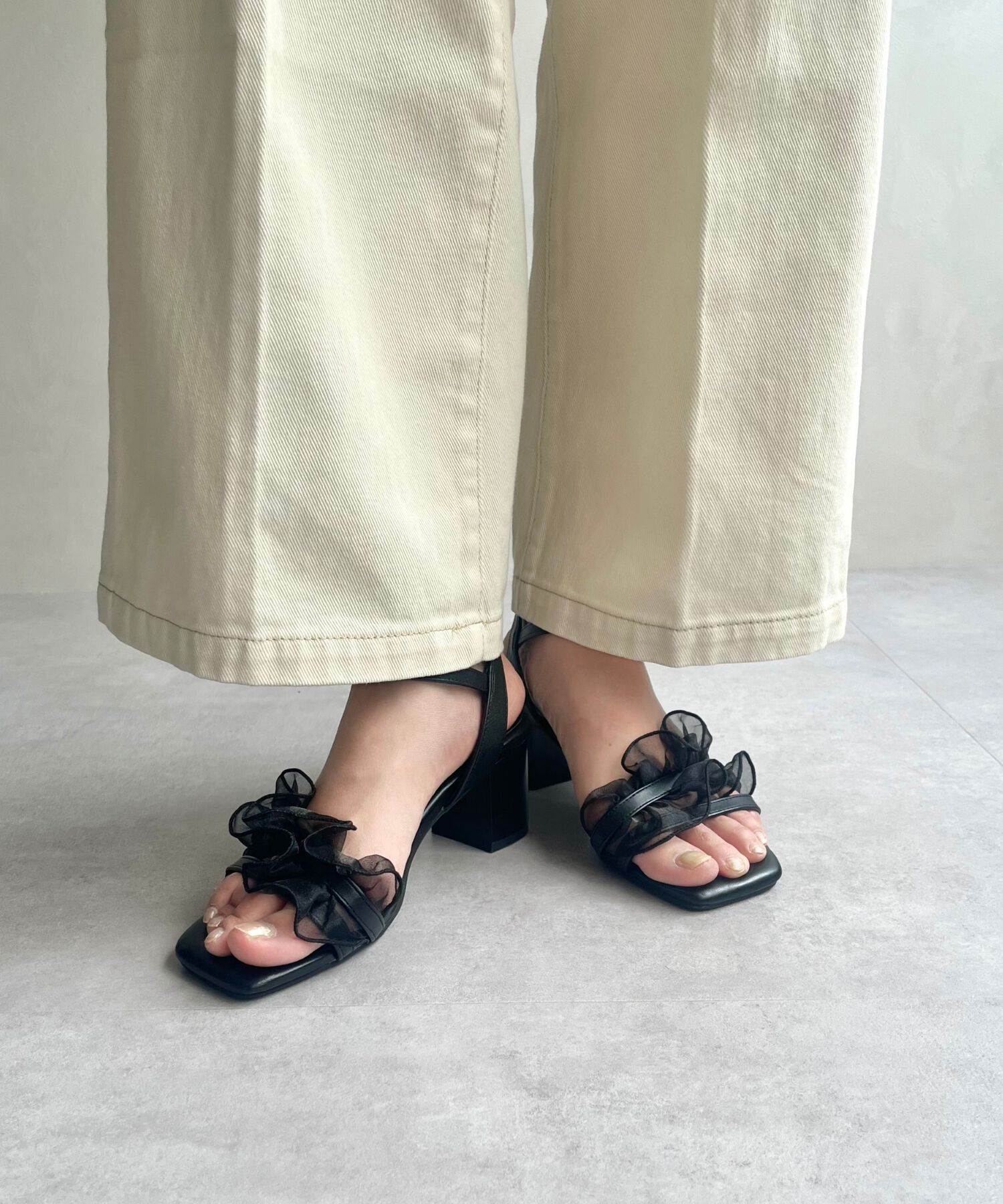 ORiental TRaffic「【WEB限定】フリルストラップヒールサンダル/55210 トレンド 人気 ヒール7cm」|サンダル|