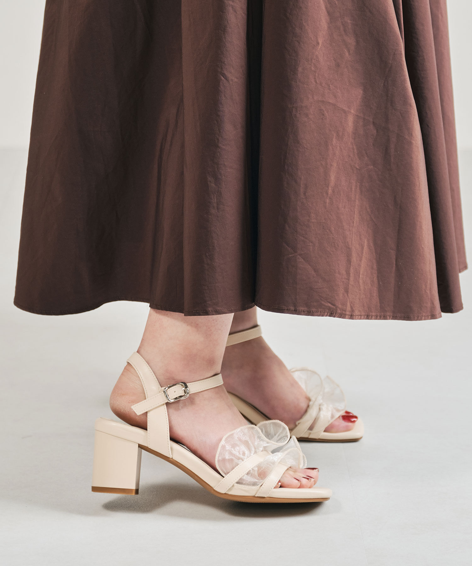 ORiental TRaffic「【WEB限定】フリルストラップヒールサンダル/55210 トレンド 人気 ヒール7cm」|サンダル|