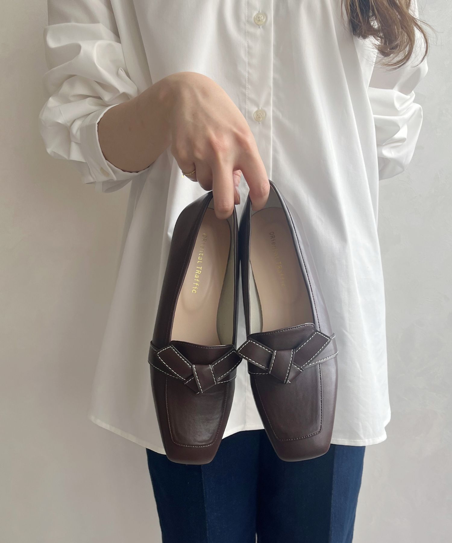 ORiental TRaffic「【WEB限定】リボンデザイン 甲深パンプス /55301 ヒール3.5ｃｍ ヒールローファー」|パンプス|BROWN