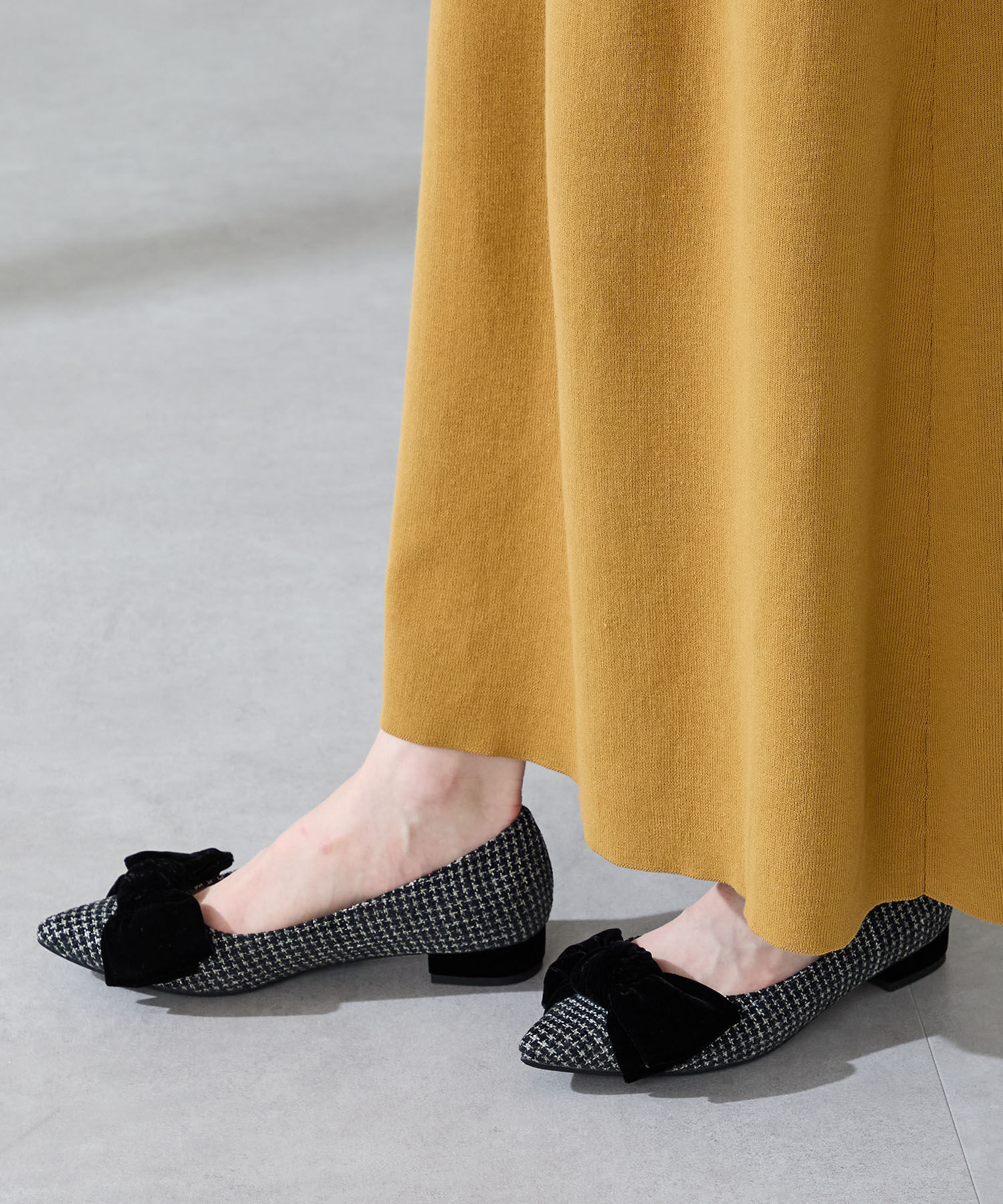 ORiental TRaffic「ベロアリボン&times;ツイード フラット パンプス /51302」|パンプス|