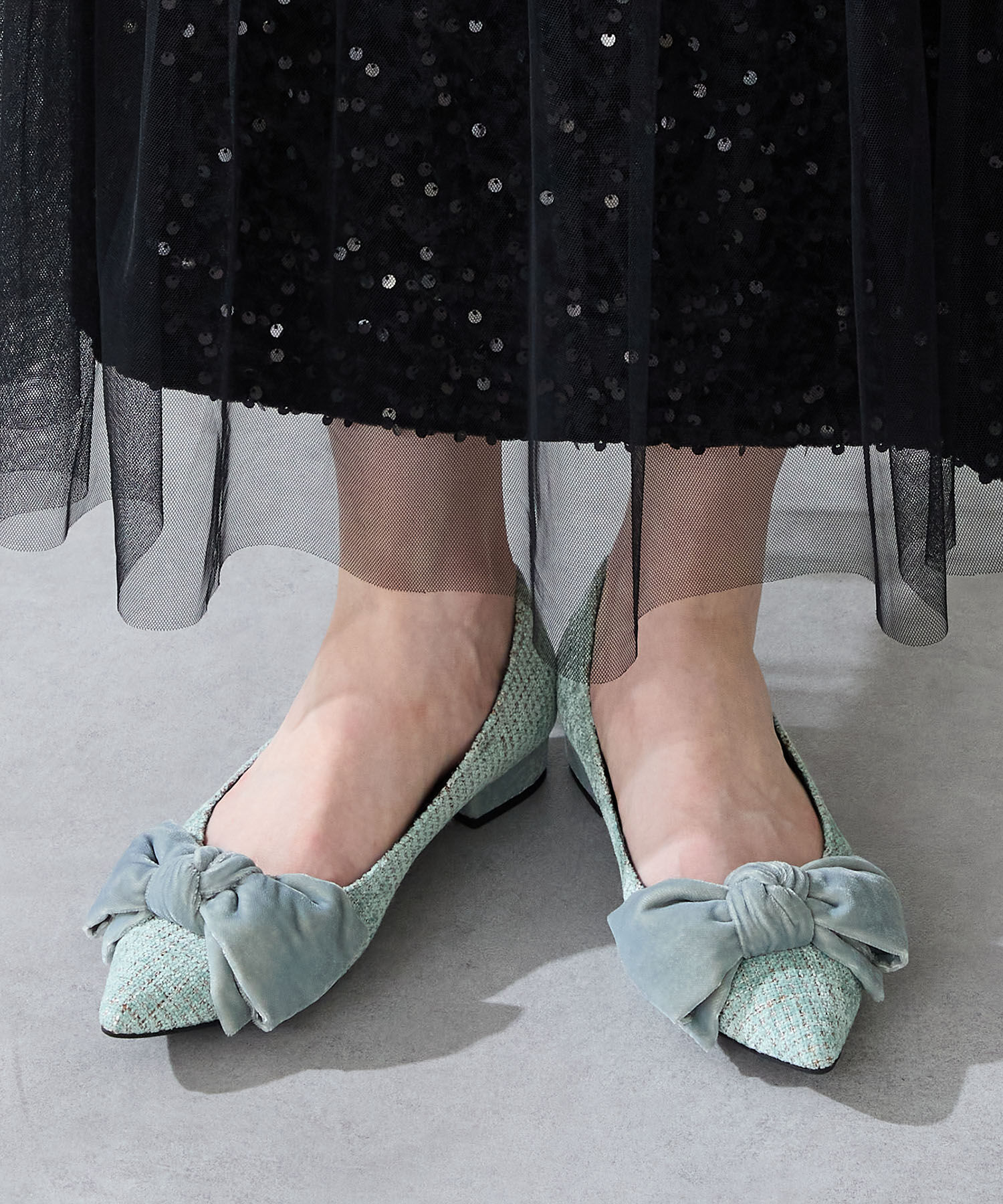 ORiental TRaffic「ベロアリボン&times;ツイード フラット パンプス /51302」|パンプス|