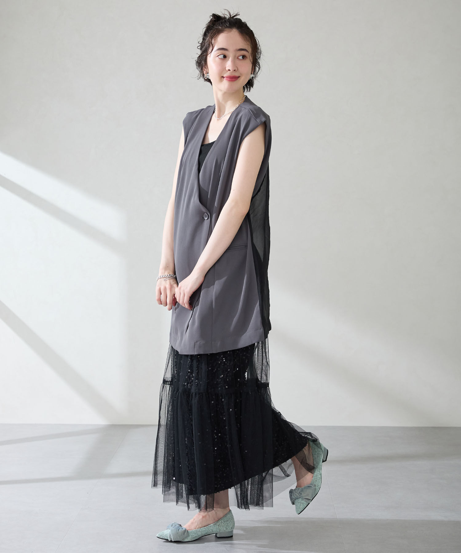 ORiental TRaffic「ベロアリボン&times;ツイード フラット パンプス /51302」|パンプス|