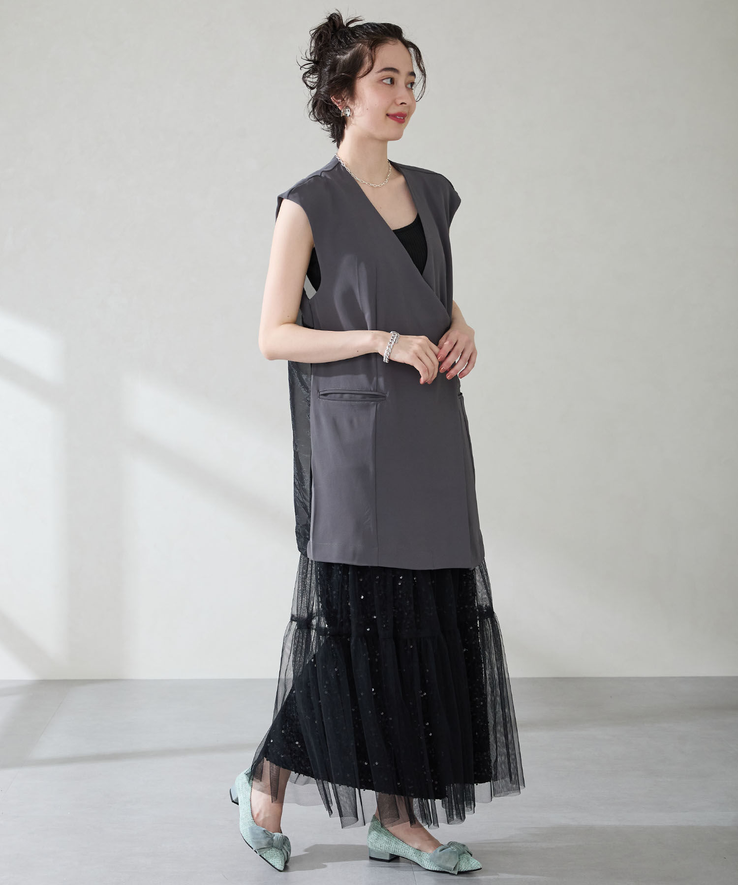 ORiental TRaffic「ベロアリボン&times;ツイード フラット パンプス /51302」|パンプス|