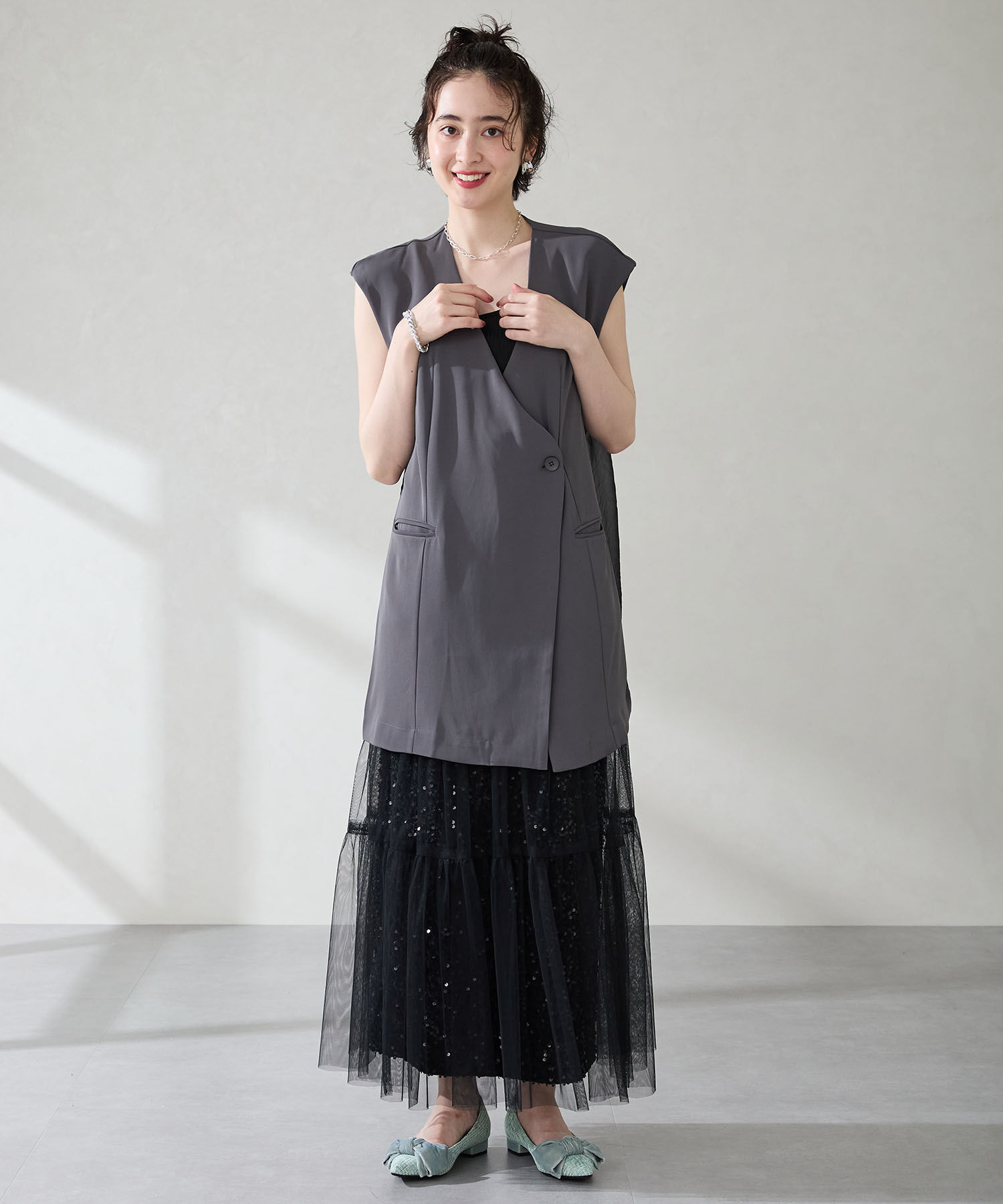 ORiental TRaffic「ベロアリボン&times;ツイード フラット パンプス /51302」|パンプス|