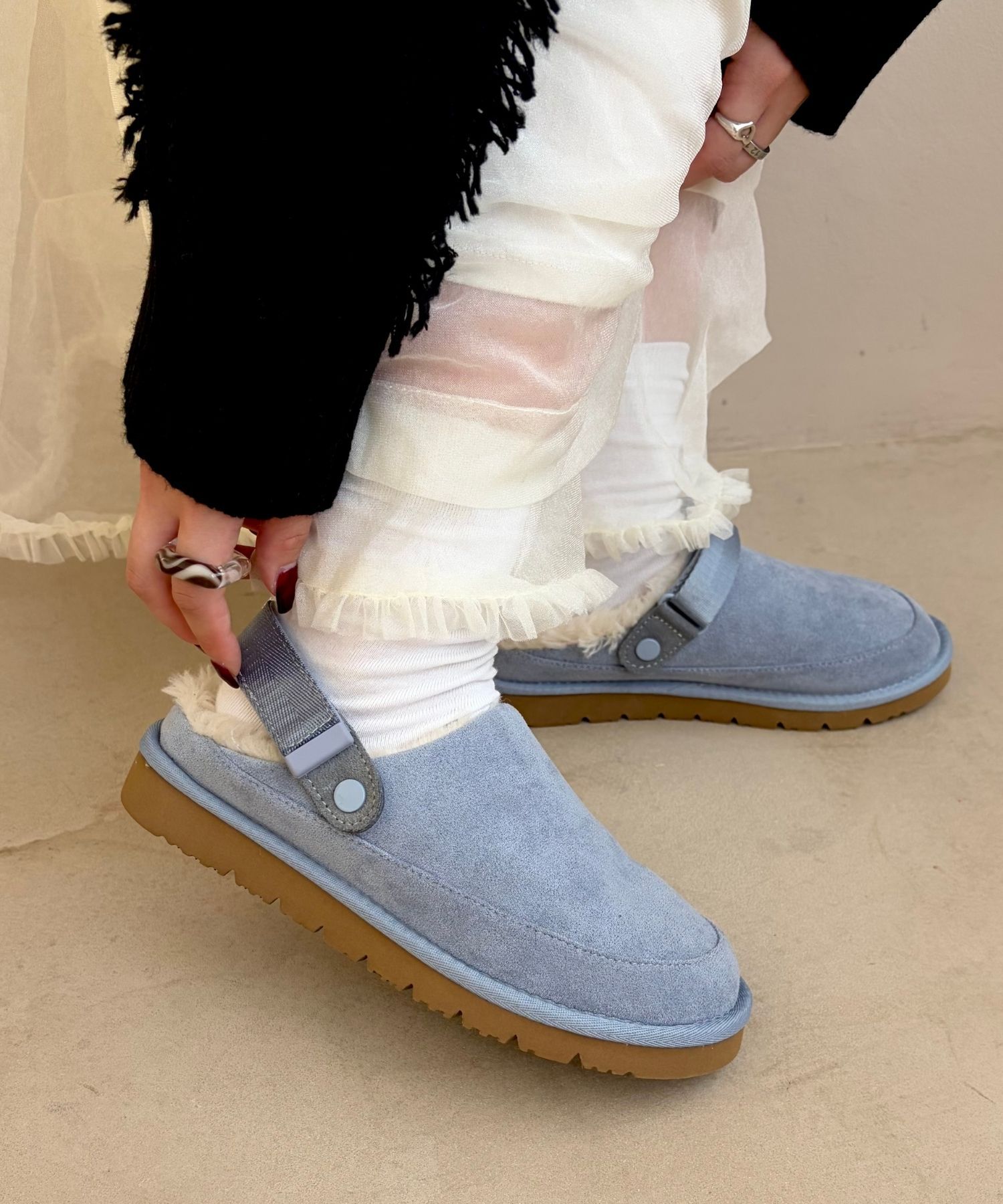 ORiental TRaffic「【 厚底 ・ 軽量 】 ムートン ベルト サンダル /55302 もこもこ 暖かい 防寒」|モカシン|