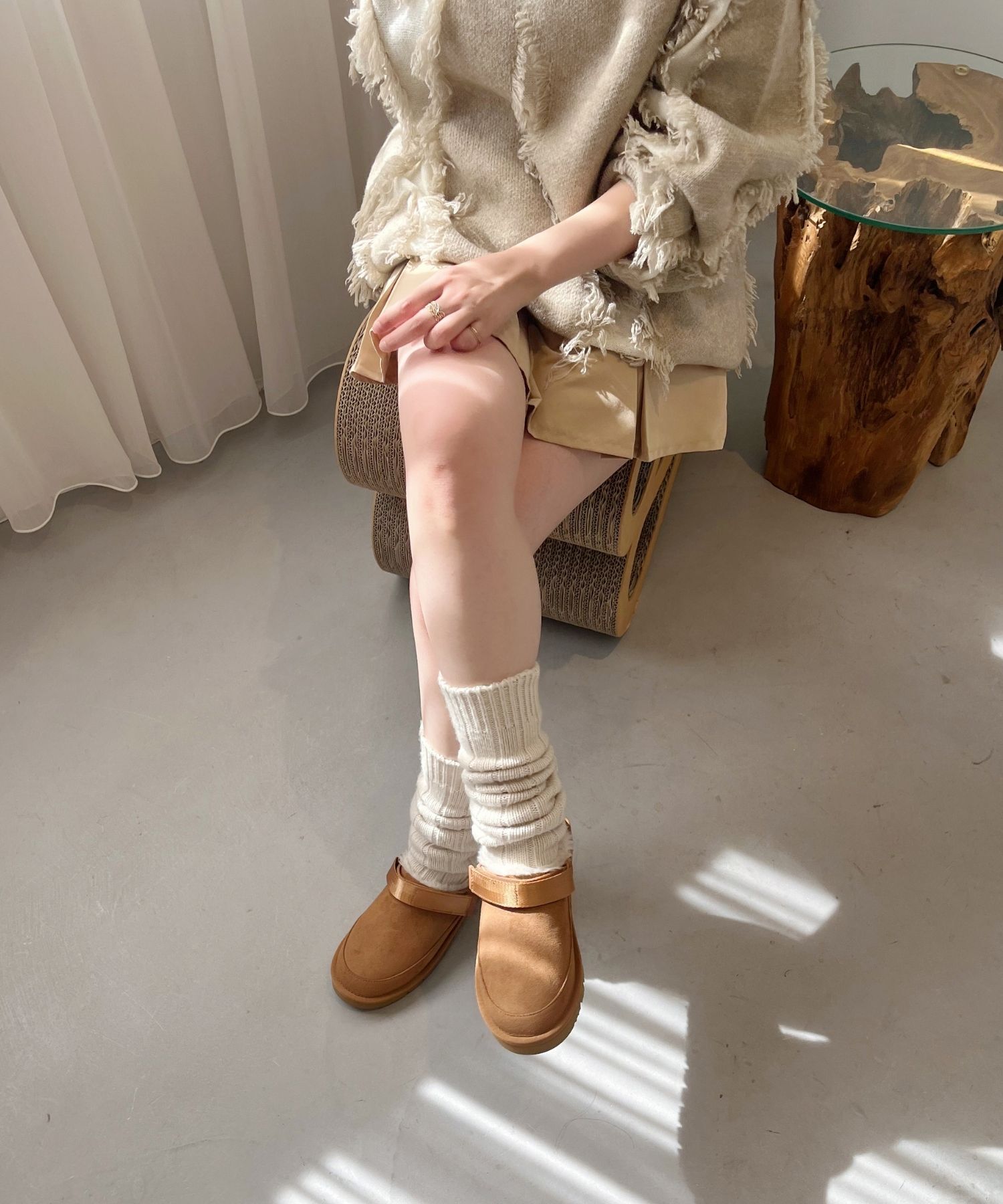 ORiental TRaffic「【 厚底 ・ 軽量 】 ムートン ベルト サンダル /55302 もこもこ 暖かい 防寒」|モカシン|