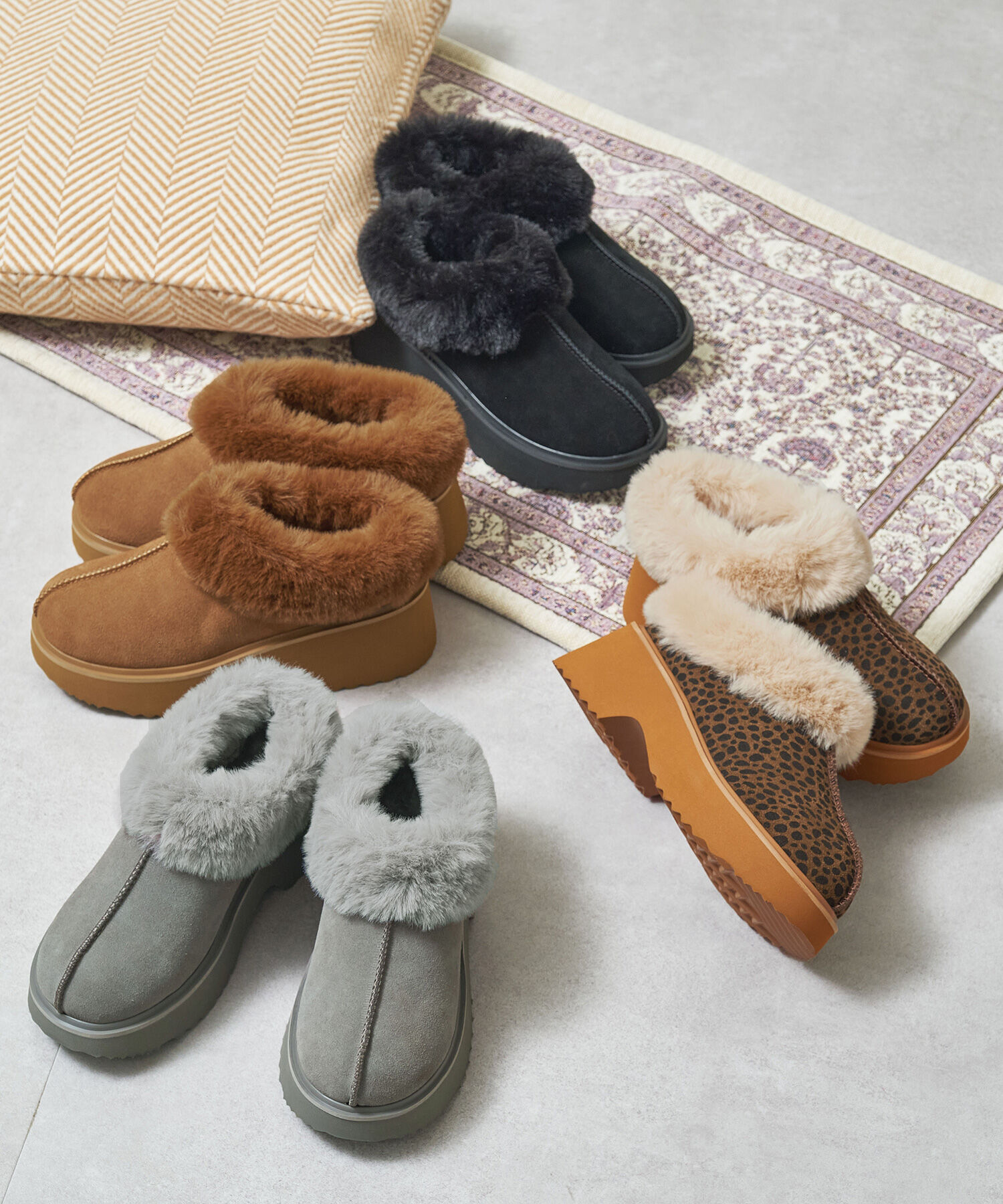 ORiental TRaffic「【 厚底 ・ 美脚 】 ムートン サボ /51325 ファー レオパード 防寒 」|サンダル|