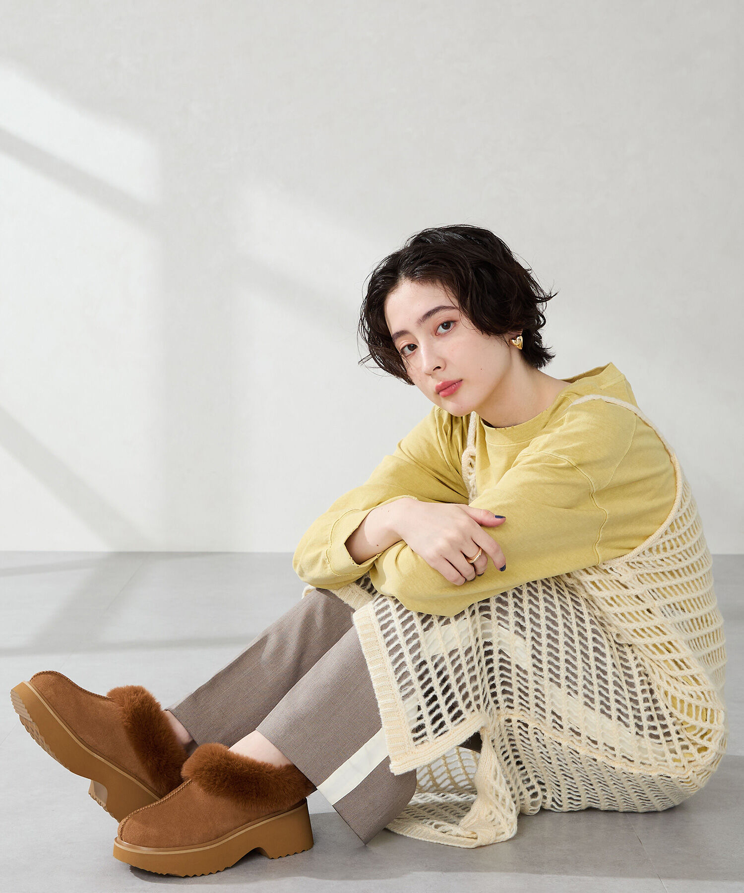 ORiental TRaffic「【 厚底 ・ 美脚 】 ムートン サボ /51325 ファー レオパード 防寒 」|サンダル|