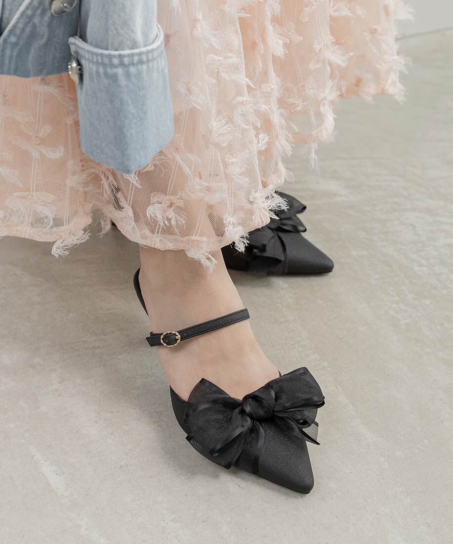  「2WAY シアーリボンミュールパンプス」|パンプス|ブラック