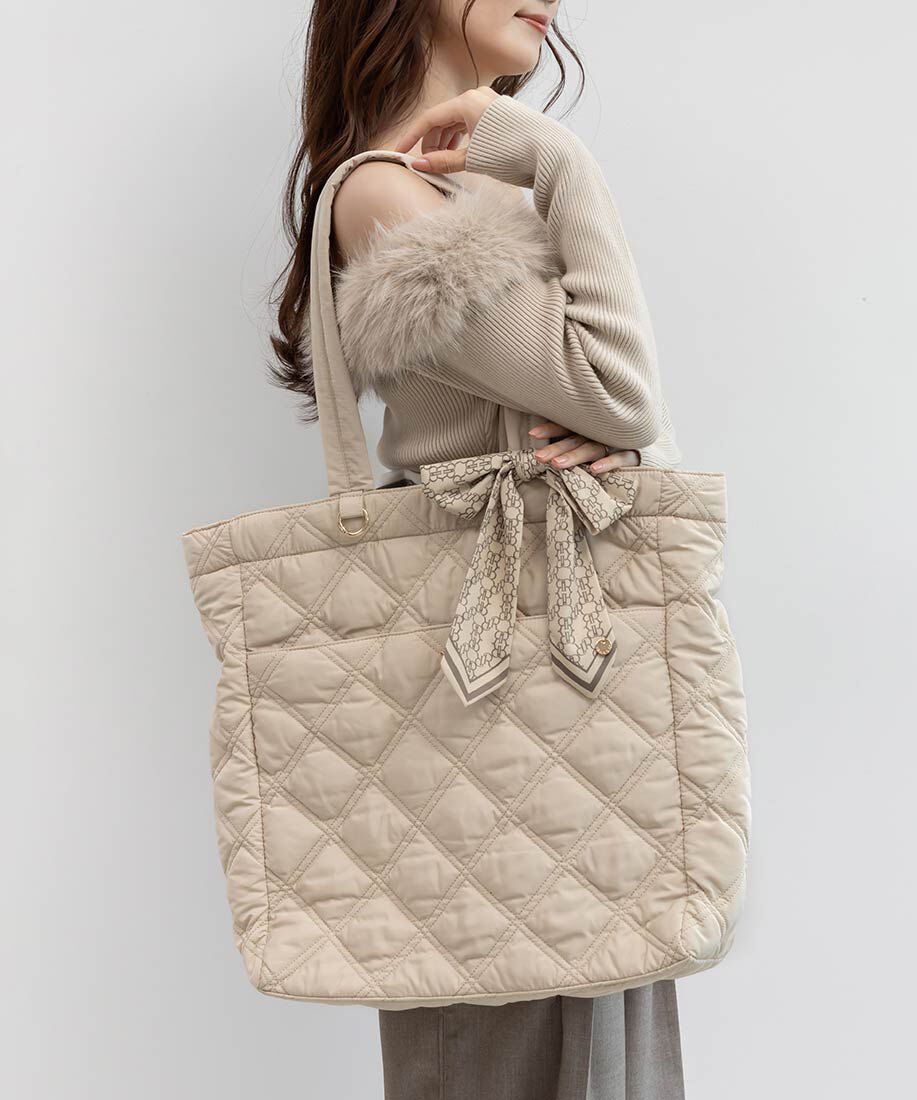  「【A4対応】2WAY リボンキルティングトートバッグ」|トートバッグ|