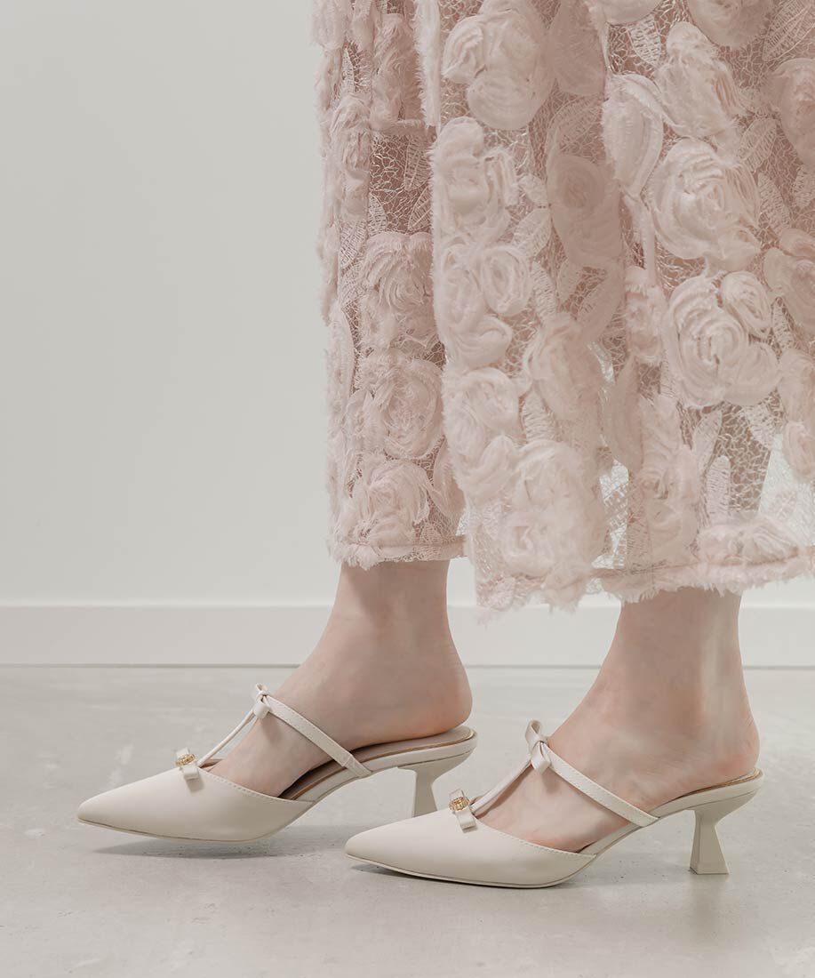  「ビジューリボンTストラップミュールパンプス」|パンプス|