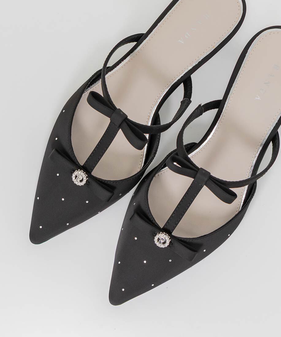  「ビジューリボンTストラップミュールパンプス」|パンプス|