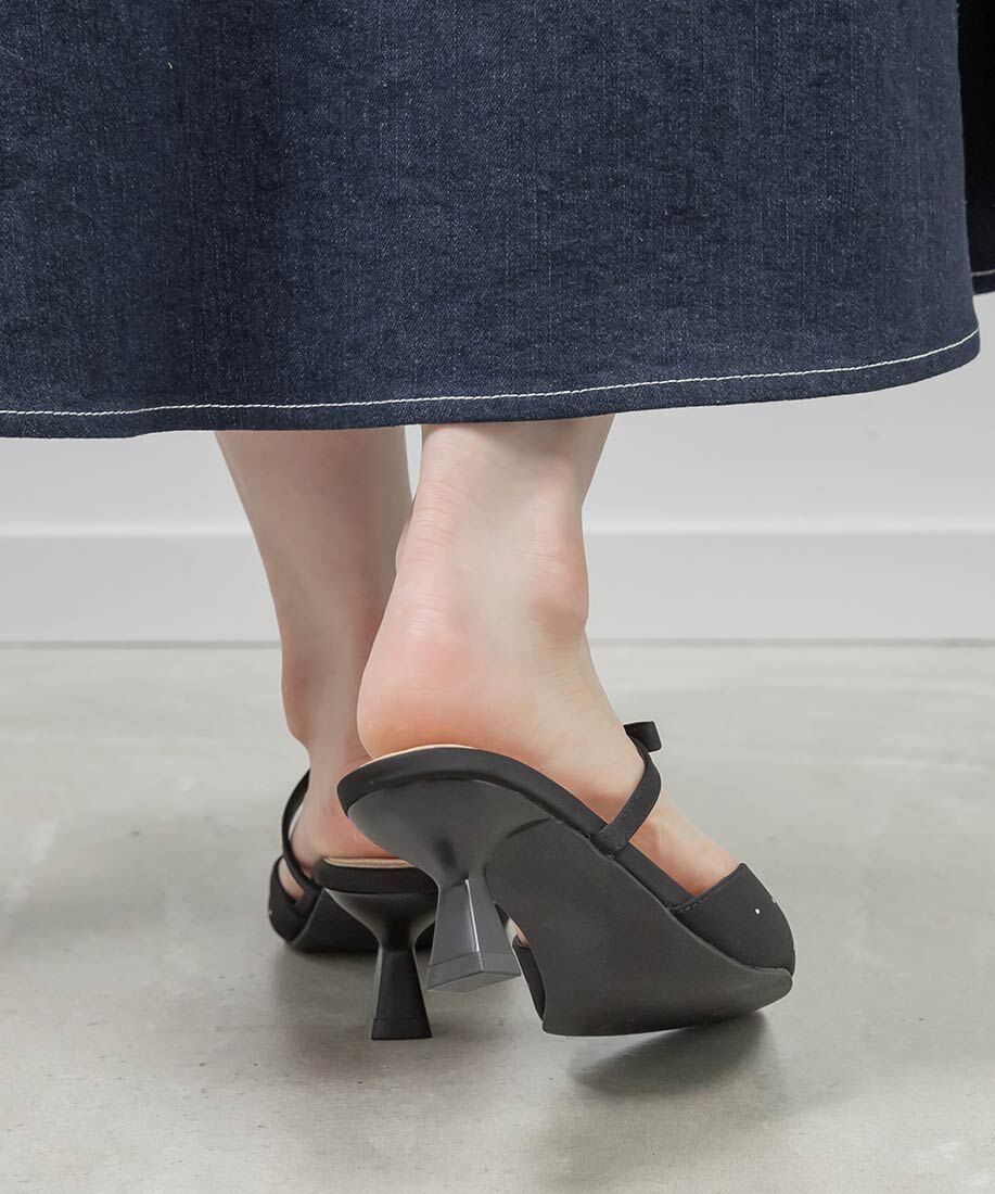  「ビジューリボンTストラップミュールパンプス」|パンプス|