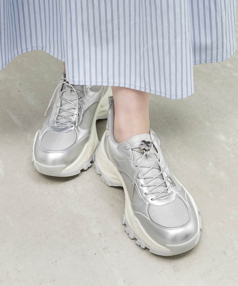  「フラワーパーツドローコードスニーカー」|スニーカー|シルバー