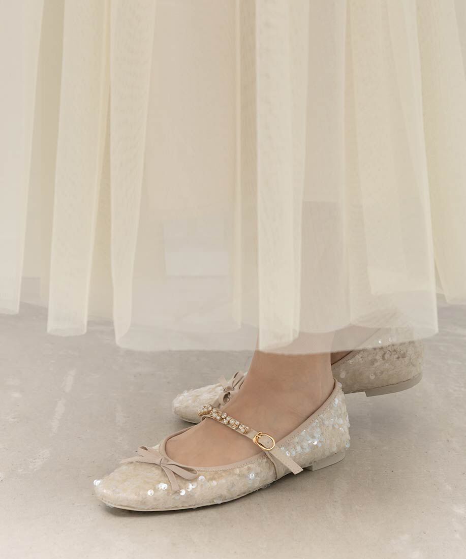  「ビジューストラップバレエシューズ」|パンプス|