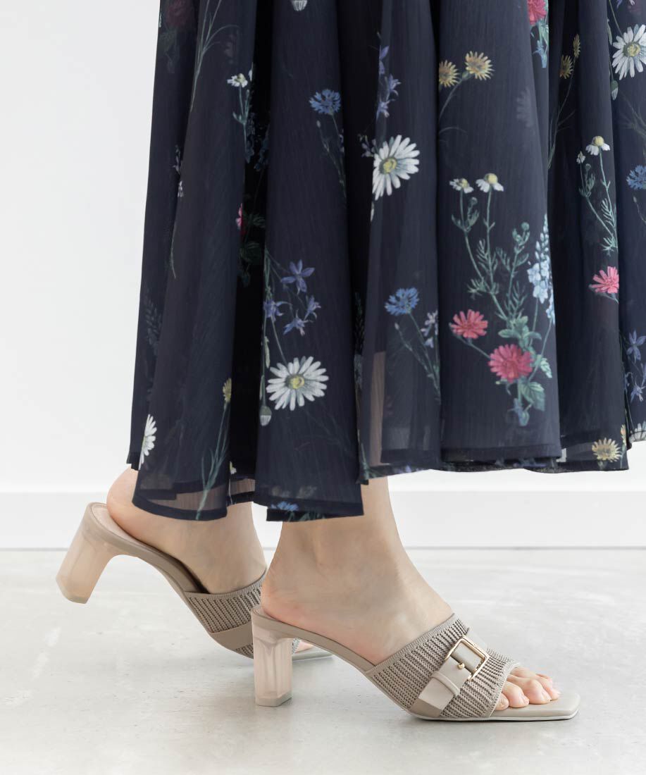  「【SUSTAINABLE】ベルトデザインニットミュールサンダル」|パンプス|