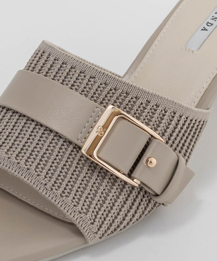  「【SUSTAINABLE】ベルトデザインニットミュールサンダル」|パンプス|