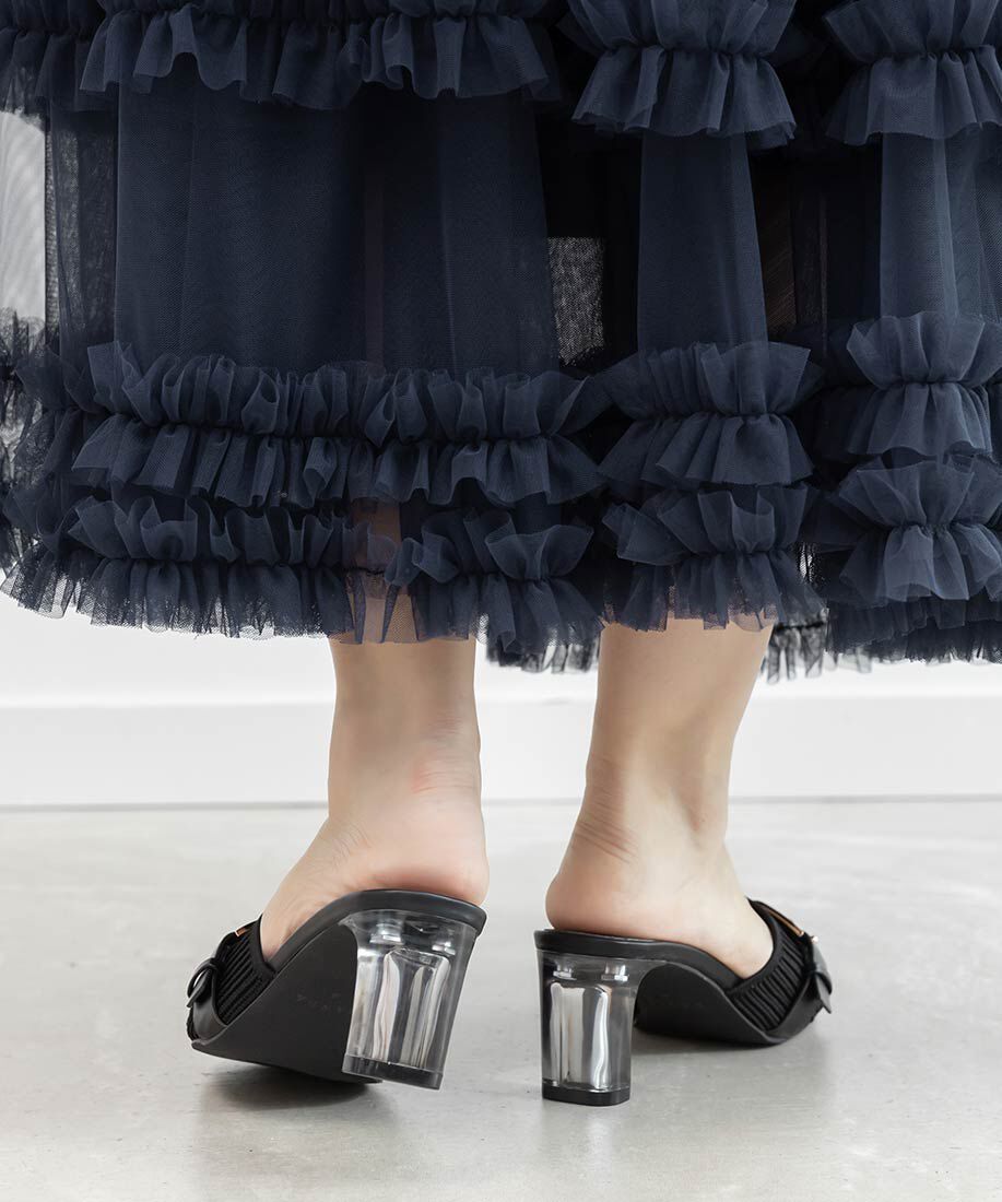  「【SUSTAINABLE】ベルトデザインニットミュールサンダル」|パンプス|