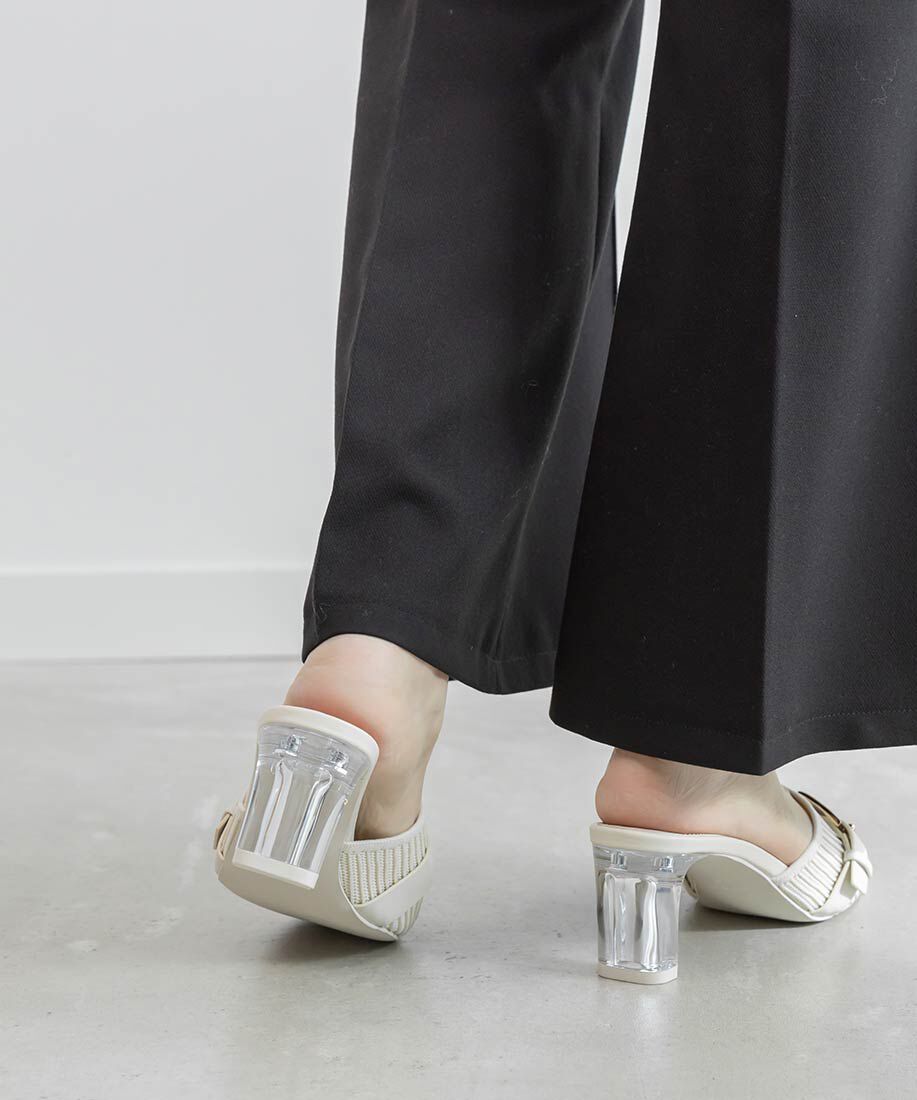  「【SUSTAINABLE】ベルトデザインニットミュールサンダル」|パンプス|