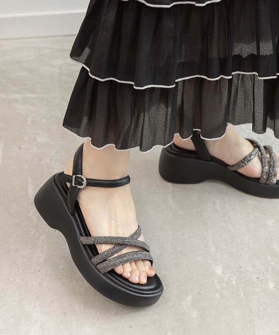  「ビジュークロスストラップスポーツサンダル」|サンダル|