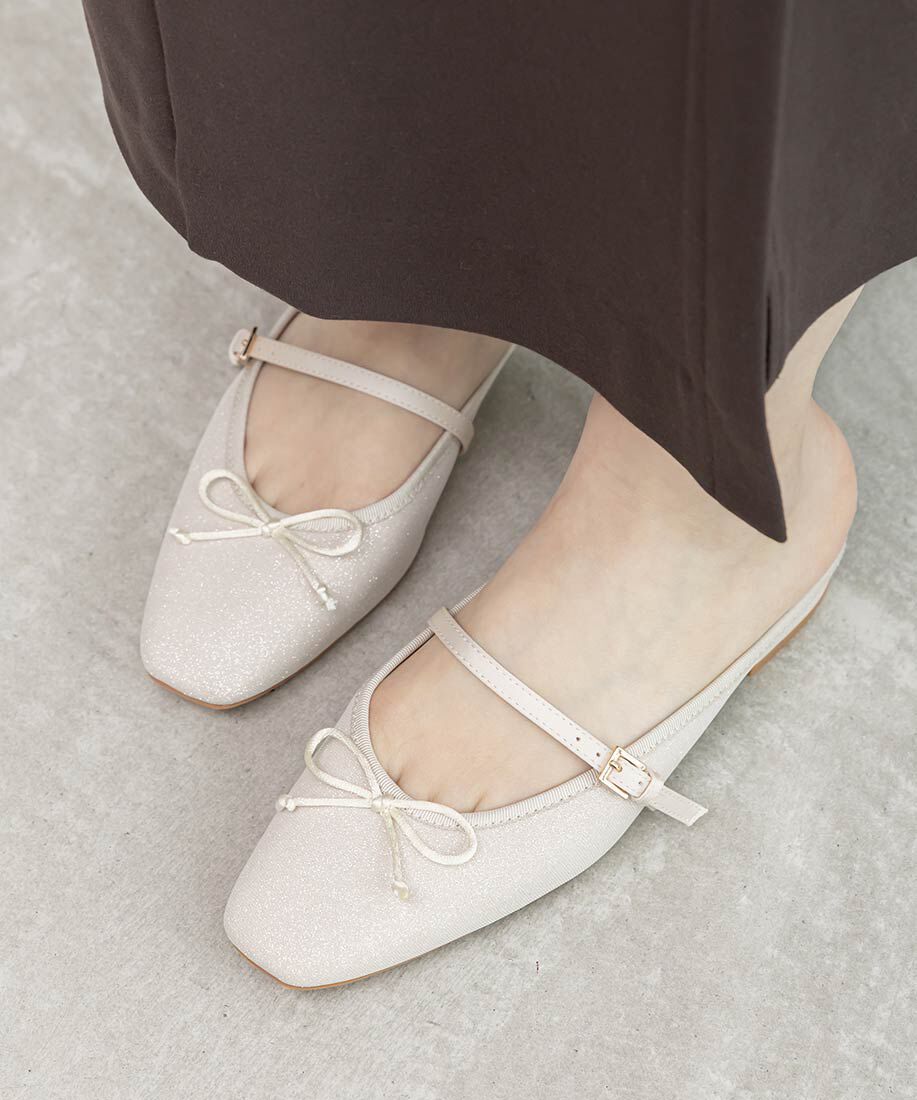  「バレエシューズライクミュールパンプス」|ルームシューズ|アイボリー