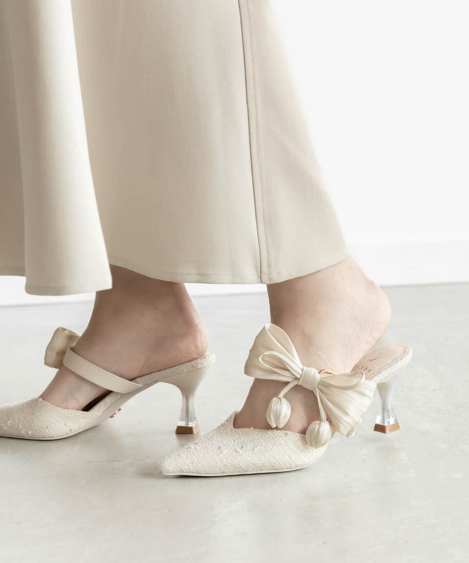  「【Tulip Collection】2WAY チューリップリボンミュールパンプス」|パンプス|アイボリー