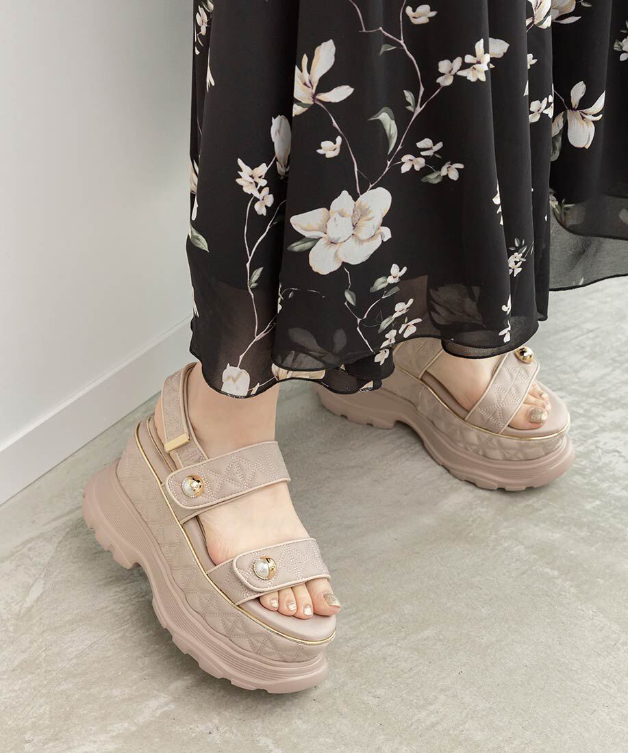  「パールパーツキルティングスポーツサンダル」|サンダル|