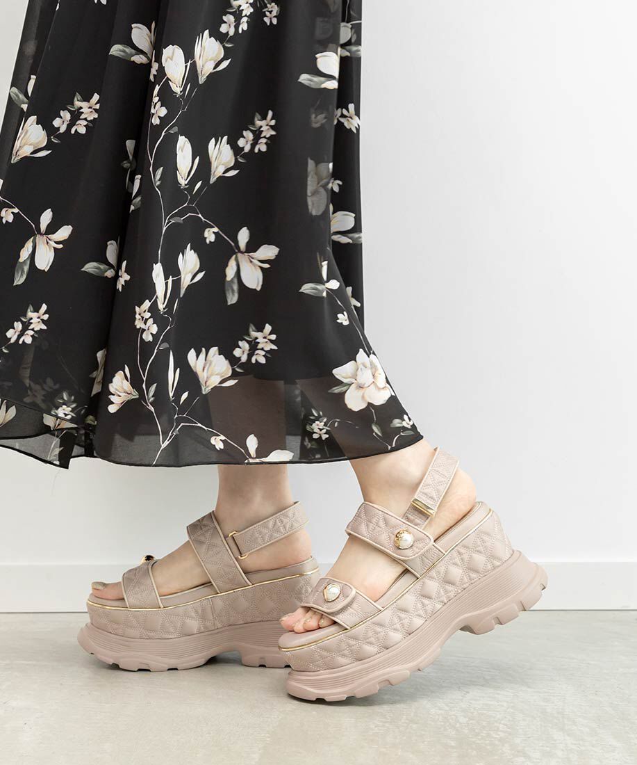  「パールパーツキルティングスポーツサンダル」|サンダル|