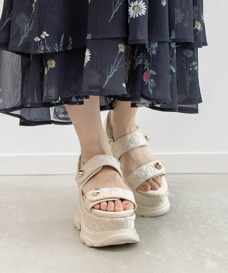  「パールパーツキルティングスポーツサンダル」|サンダル|