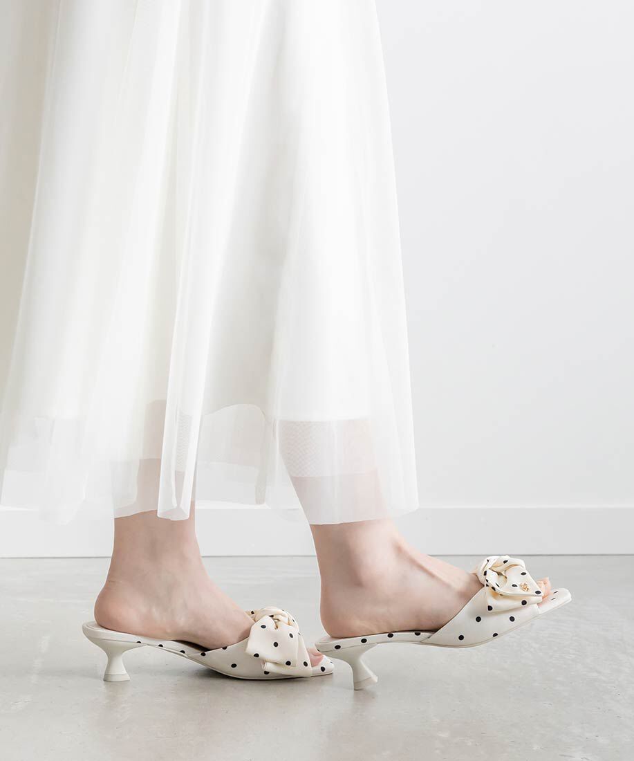  「リボンデザインスクエアトゥミュールサンダル」|パンプス|