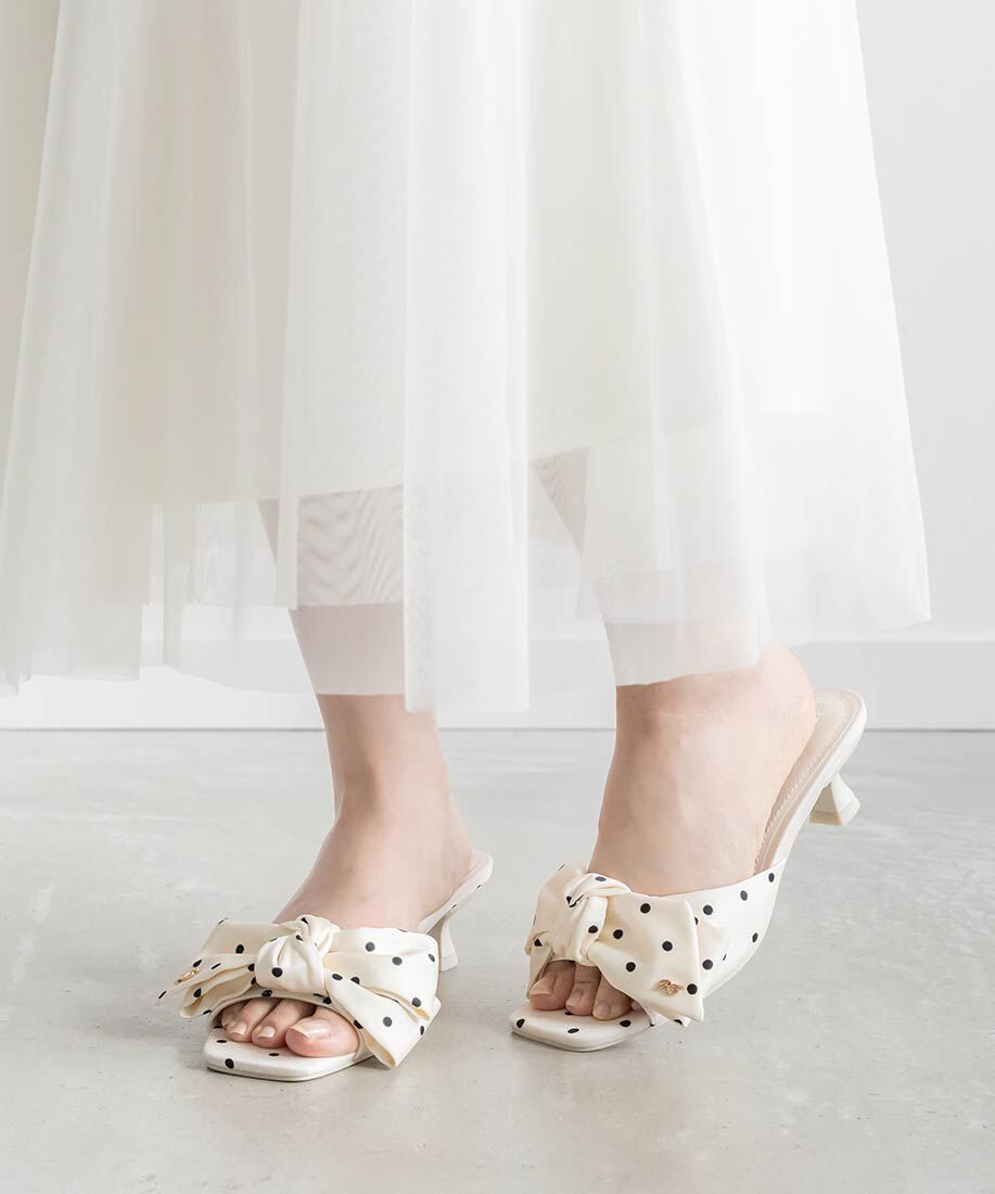  「リボンデザインスクエアトゥミュールサンダル」|パンプス|