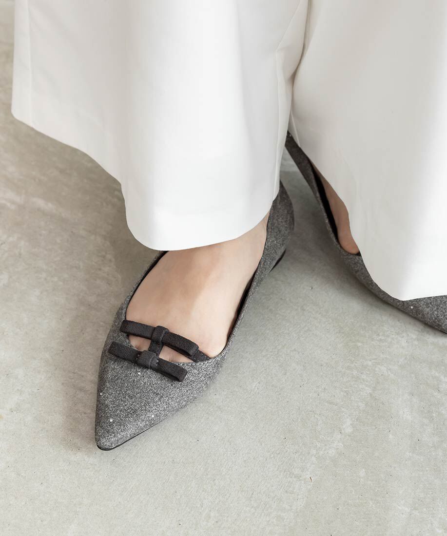  「ミニリボンフラットパンプス」|パンプス|グレー