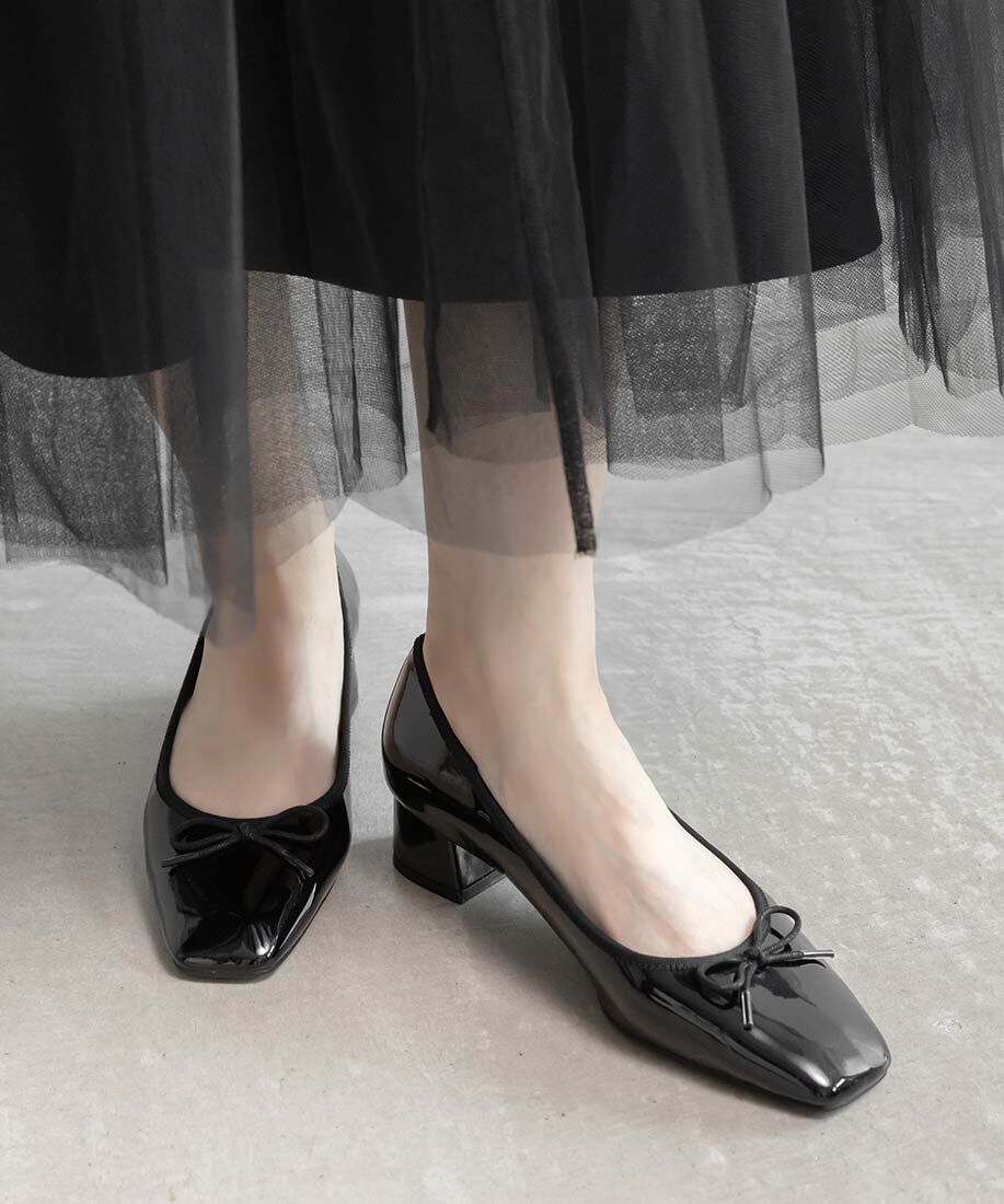  「スクエアトゥヒールアップバレエシューズ」|パンプス|