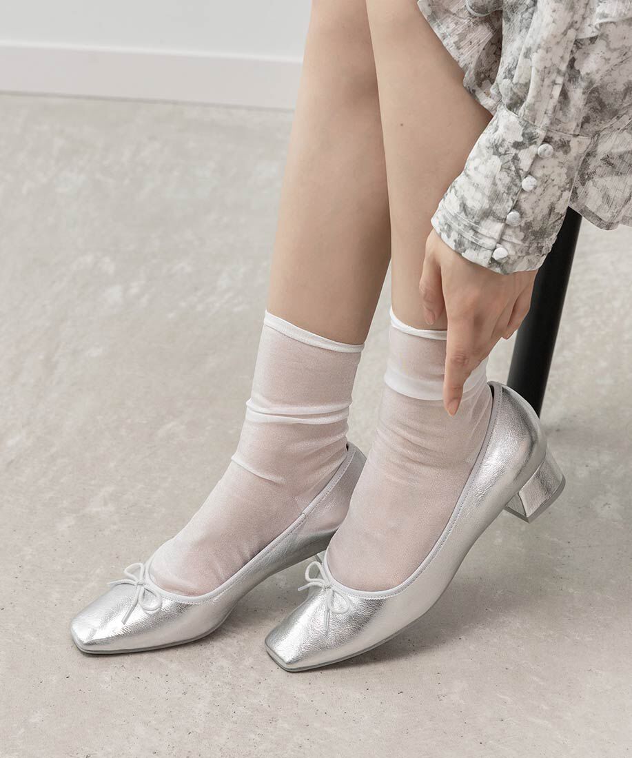  「スクエアトゥヒールアップバレエシューズ」|パンプス|シルバー