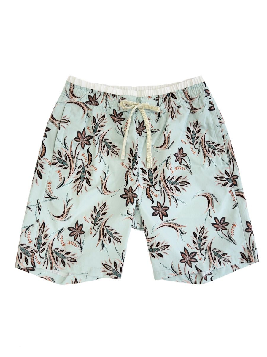 Riberce「【新作】オリエンタルフラワーレギュラー丈メンズサーフパンツ」|スポーツ|ミントグリーン