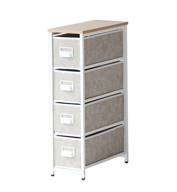 B-COMPANY「スリムな万能チェスト　セラミック風チェスト4段／幅20cm」|タオル|ﾎﾜｲﾄ