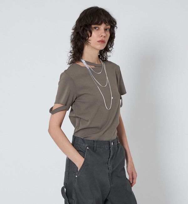 ASTRAET「＜ASTRAET＞フライス エリソデスリット クルーネックTシャツ」|Tシャツ・カットソー|MD.GRAY
