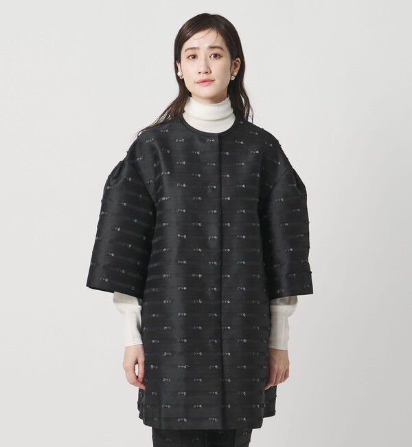 UNITED ARROWS「リボン カットジャガード コート」|ノーカラージャケット|