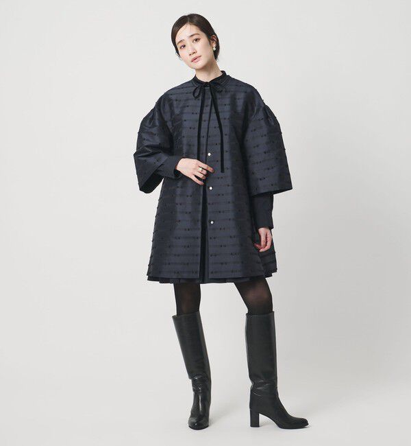 UNITED ARROWS「リボン カットジャガード コート」|ノーカラージャケット|