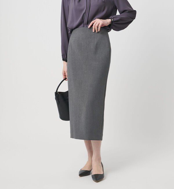 UNITED ARROWS「ダブルクロス タイトスカート ‐ストレッチ ウォッシャブル‐」|タイト|DK.GRAY