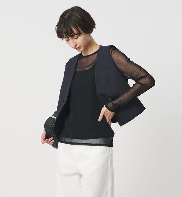 UNITED ARROWS「チュール ジャージー カットソー」|Tシャツ・カットソー|BLACK