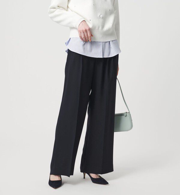 UNITED ARROWS「P 2タック ワイドパンツ ‐吸水速乾 帯電防止 接触冷感 ウォッシャブル‐」|スラックス|NAVY