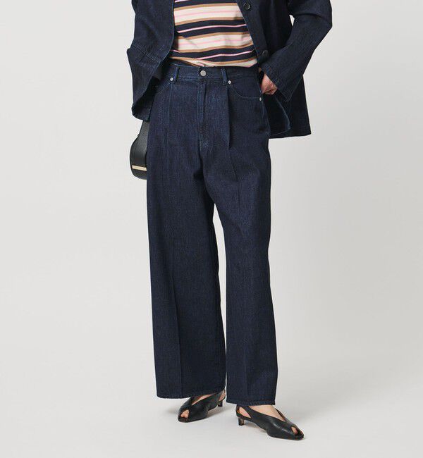 UNITED ARROWS「デニム タック ワイドパンツ」|デニム|NAVY