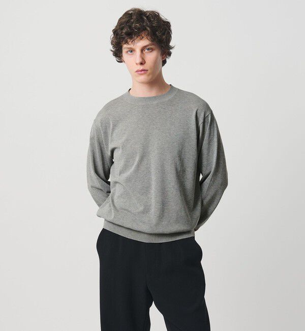 UNITED ARROWS「ハイツイストコットン ハイゲージ クルーネックニット 接触冷感」|ニット・セーター|LT.GRAY